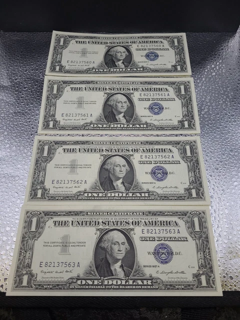 Lot Of 4 1957 $1 Silver Certificates Blue Seal UNC