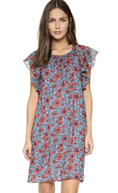 NWOT$298 Rebecca Taylor Lindsay silk floral ruffle shift dress size 6