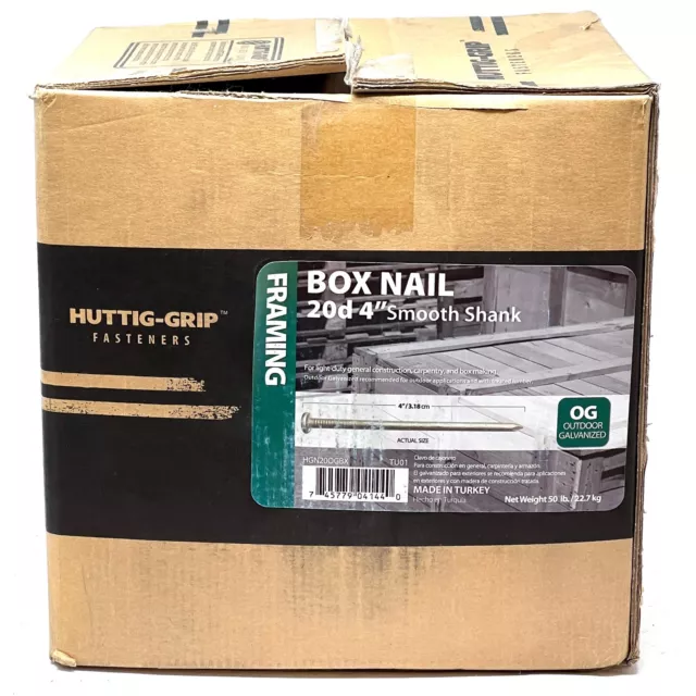 2500 pcs Huttig-Grip 4 in Framing Box Nails 20d 9gauge Outdoor Galvanized, 50 lb