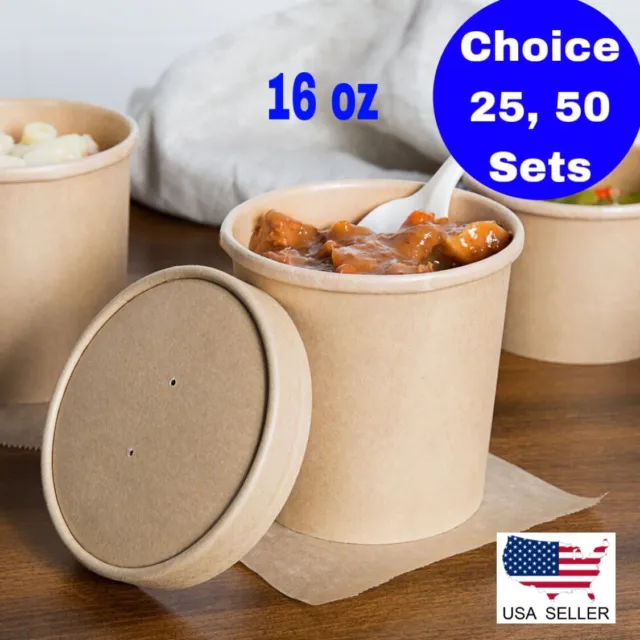 Kraft Paper Food Cup Disposable Soup Container with Vented Lids Ice-cream Cups