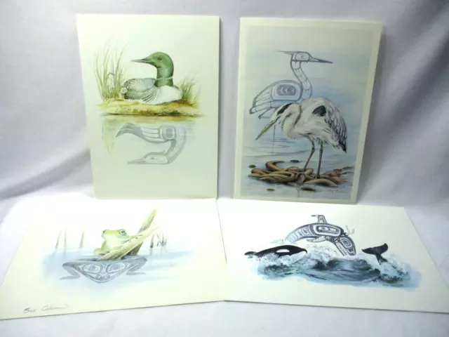 4 Sue Coleman 6 3/8" x 9" Blank Note Cards - Orca/Heron/Frog/Loon READ LISTING
