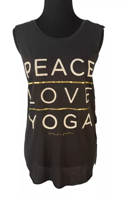 NWT Spiritual Gangster Peace Love Yoga Black Muscle Tank Top Small S