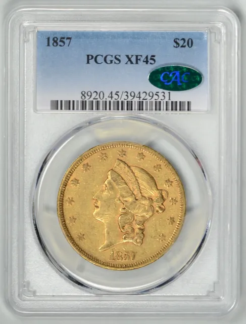 1857  $20  Gold Liberty  PCGS  XF45  CAC  *  Type 1 $20  *  #39429531