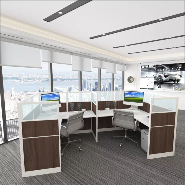 6x6 Laminated Cubicles-51″ H- 2 MAN (GLAZED ) Open Space Laminated Office Wor...