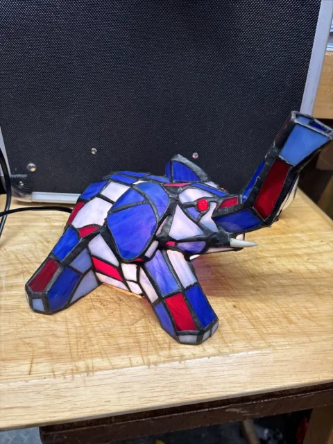 Vintage Stained Glass Tiffany style elephant lamp Blue Red Rare