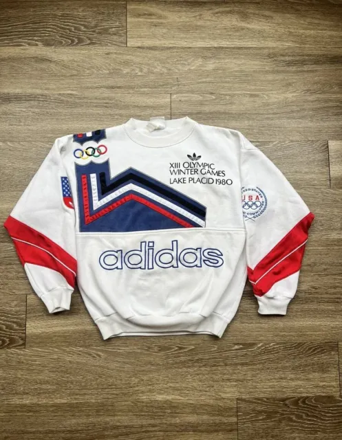 Vintage Adidas 1980 Lake Placid USA Olympic Crewneck Sweatshirt White