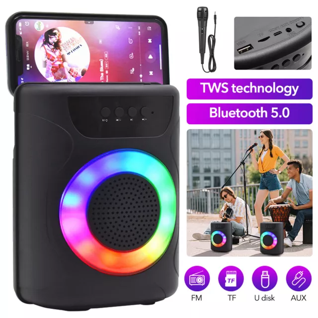 Portable Wireless Bluetooth Speaker Party Karaoke Mic LED Light Songs MP3 FM TWS