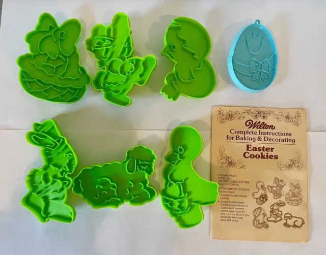 Vintage 1978 Wilton Easter Theme Cookie Stampers Green Lot of 7 Cookie Cutters