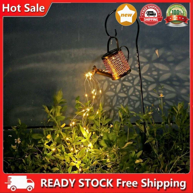 Lámpara colgante de lata de riego solar LED soporte jardín camino decoración