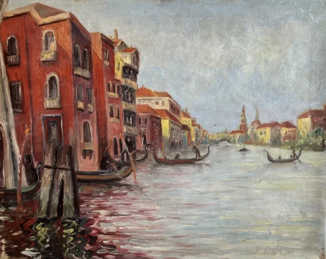 VINTAGE OIL PAINTING Venice Impressionist Landscape at Dusk By DYER 1955