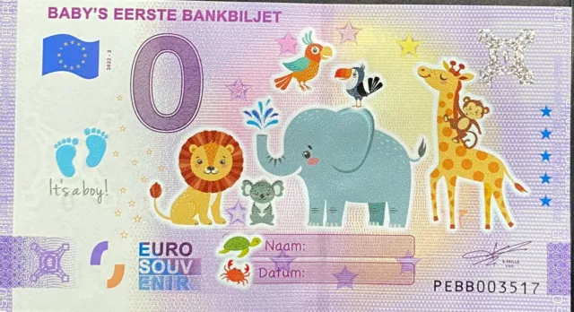 Geldschein 0 Euro BABY'S Eerste Banbiljet Farbe Country Niedrig 2022 N° Various