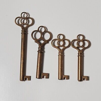 4 Vintage Ornate Brass Unfinished Manufacturing Skeleton Keys Variety Of 4 2