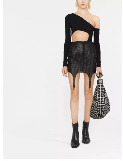 New!! Balmain HW Leather Mini Skirt Retails: $3795