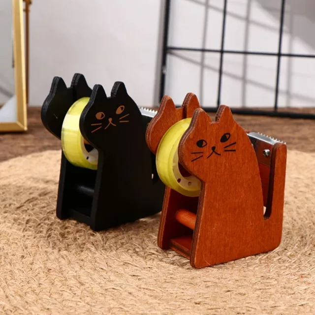 Tape Dispenser Cartoon Cat Wooden Tape Cutter Holder Roller Tape Dispen UK