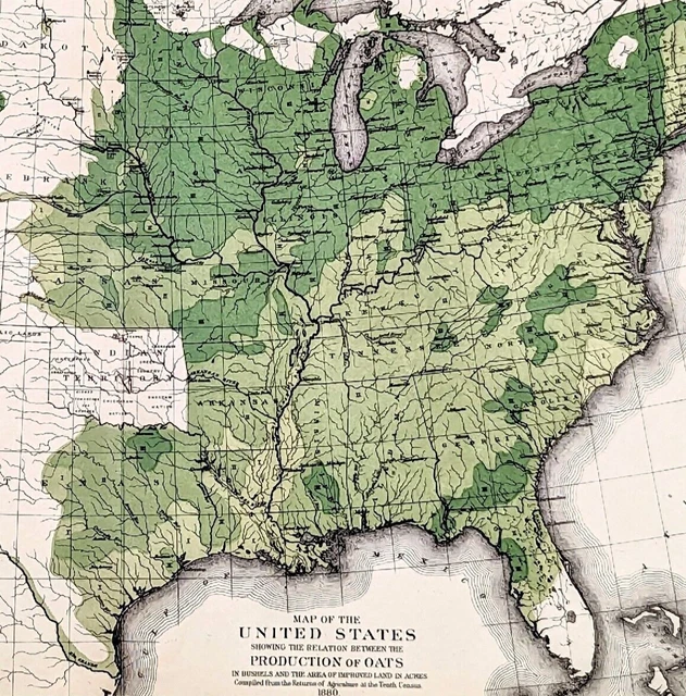 1880 UNITED STATES Map ORIGINAL - 1880 UNITED STATES Map ORIGINAL Farming Oats Agricultural.webp