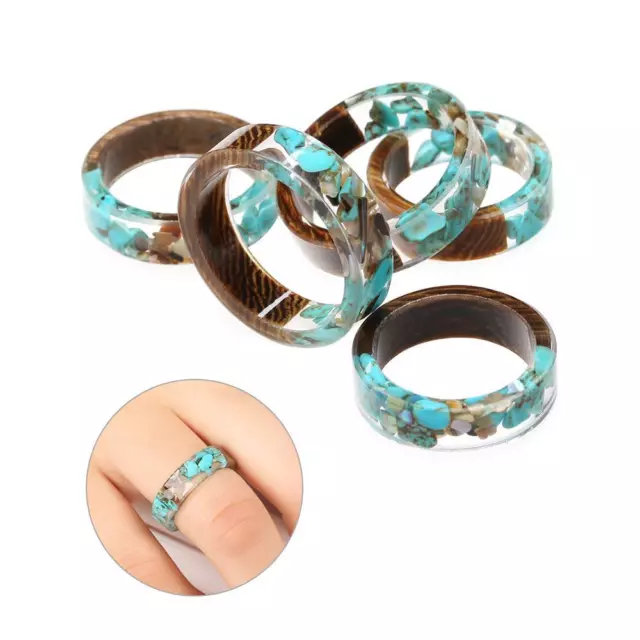 Design Handmade Jewelry Wooden Band Ring Flower Plants Inside Resin Ring