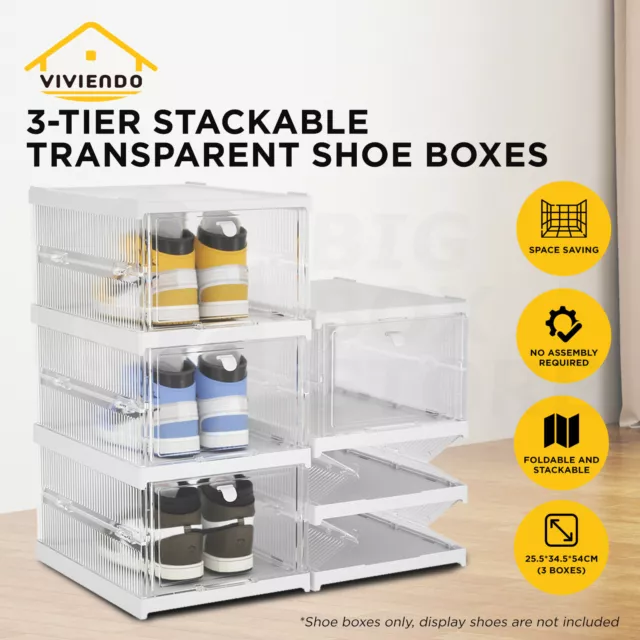 3 Tier Foldable Shoe Box Rack Sneaker Display Storage Case Stackable Oragniser