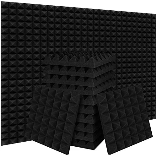 Ikaufen 36 Pack-12 x 12 x 2 Inches Pyramid Designed Acoustic Foam Panels, High