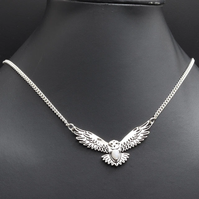 U10679 Moonstone Silver Plated Eagle Flying Necklace 16" Gemstone Jewelry