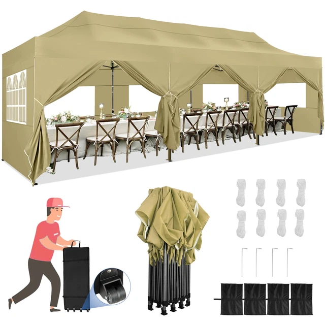 3x9m Partyzelt Garten Pavillon Gartenzelt Wasserdicht mit Fenster & Seitenteilen