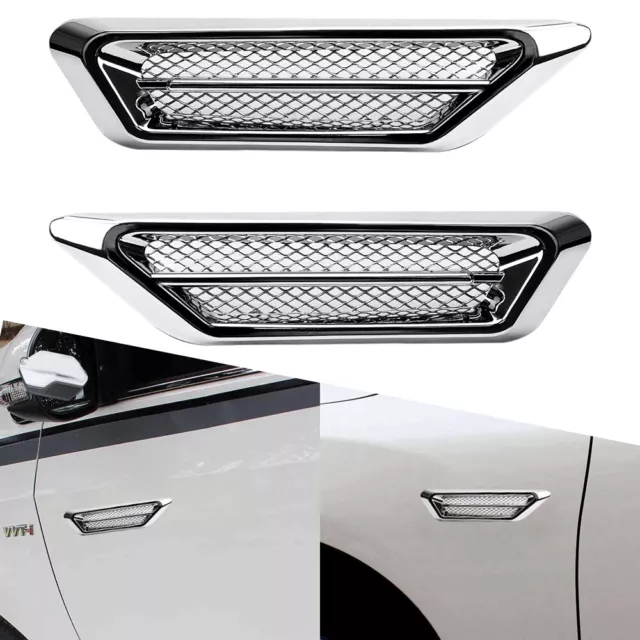 2x Plastic Chrome Car Air Flow Fender Side Vent Decoration Stickers Accessories