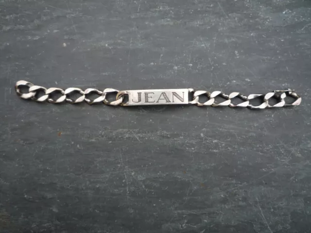 Ancienne Gourmette/Bracelet Homme Argent Massif Gravé jean 37g environ