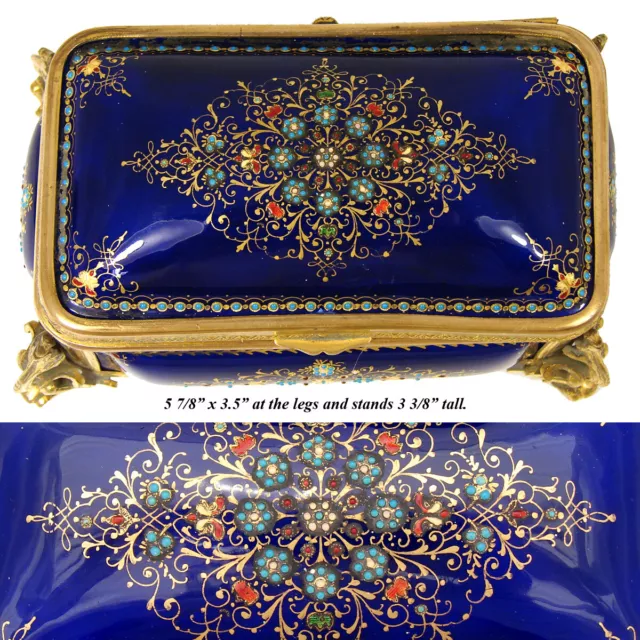 Antique Napoleon III French Kiln-fired Cobalt Enamel Jewelry Box, Grand Tour Sou 3