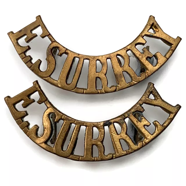 Original East Surrey Regiment Shoulder Title Badge PAIR