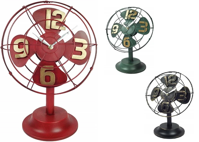 VINTAGE RETRO INDUSTRIAL Style Metal Table Fan Clock Rustic Home Office ...