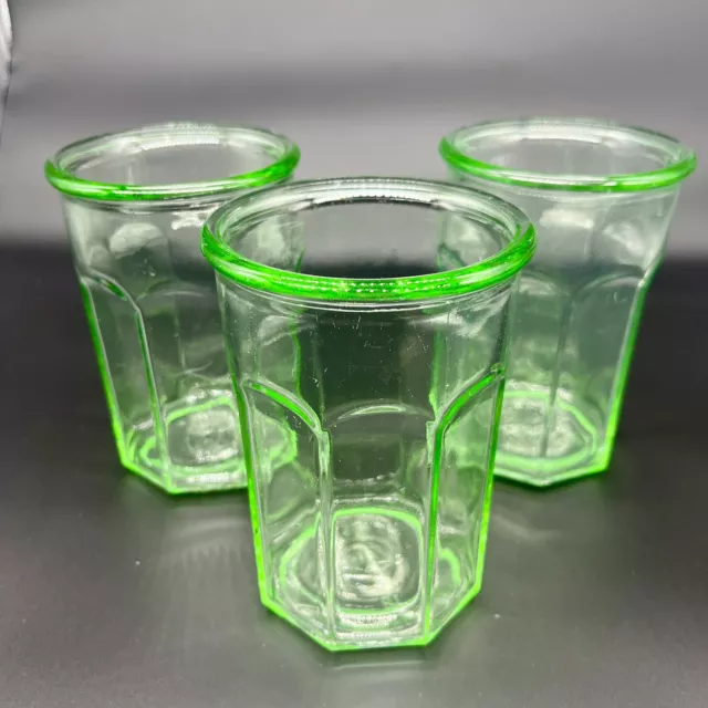 Vintage Anchor Hocking Lot 3 Light Green Octagonal Tumblers Jars