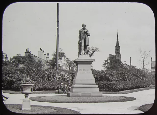 Glass Magic Lantern Slide BEN BRIERLEY STATUE MANCHESTER C1890 OLD PHOTO