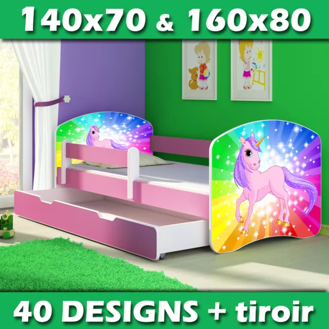 Lit enfant Bébé 140x70 160x80 TIROIR MATELAS + LIVRAISON GRATUITE ROSE