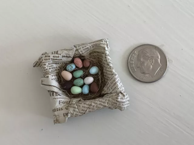 1:12 Mini Farmhouse Chicken Egg Assortment Box OOAK Bird Nest Handmade Dollhouse