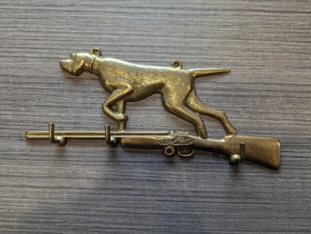 vintage brass bird dog hound hunting shotgun key rack holder lodge birddog duck