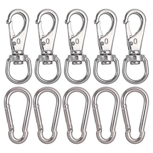 5Pcs Stainless Steel Swivel Eye Snap Hook Flag Pole Clips,With 5Pcs Snap Hook Ca