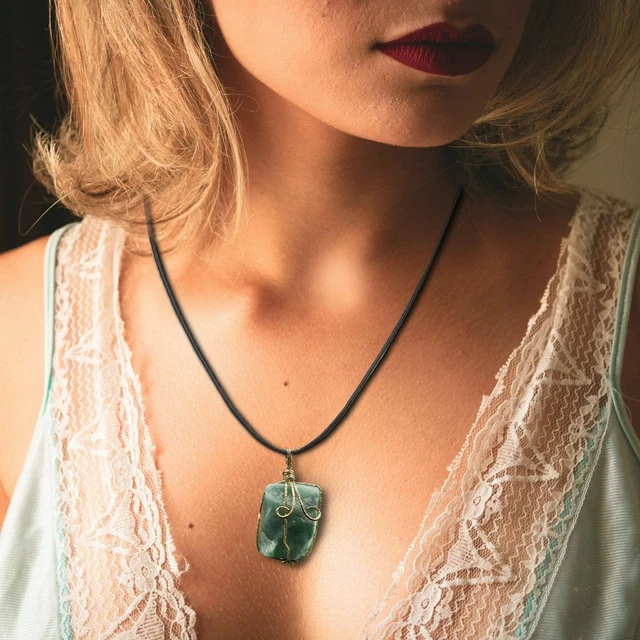 Natural Gemstone Necklace Chakra Stone Pendant Energy Healing Crystal with Chain 3