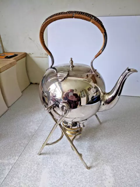 Lovely Antique / Vintage Silver Plated Spirit Kettle On Stand - With Burner