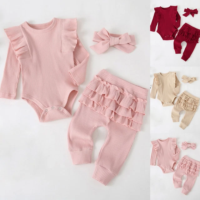 Neugeborenes Baby Mädchen Herbst Kleidung Rüschen Strampler Hose Stirnband Sets