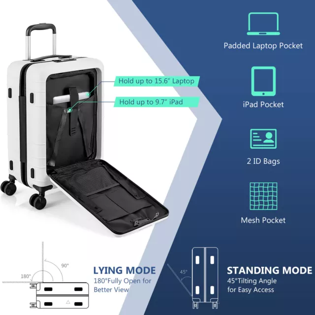 20" Carry-on Luggage PC Hardside Suitcase TSA Lock w/ USB Port & Front Pocket 3