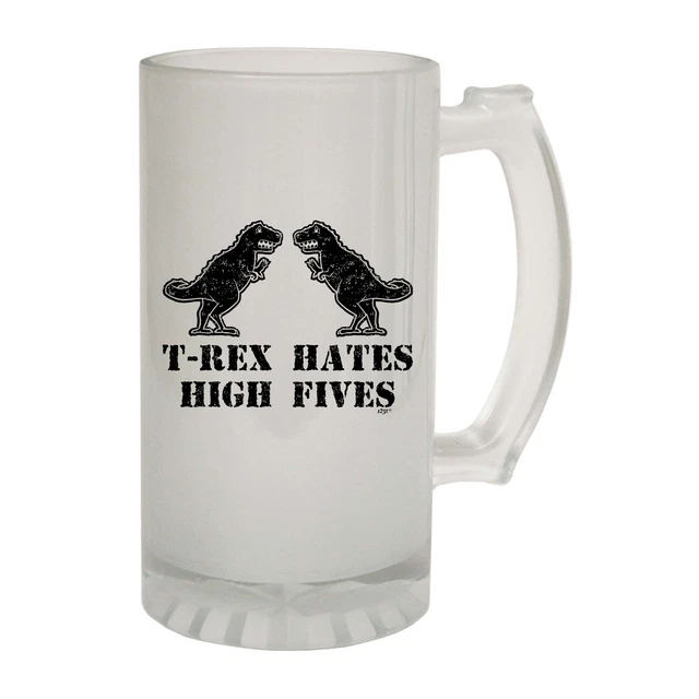 Trex Hates High Fives Dinosaur Novelty Gift Frosted Glass Beer Stein Gift Boxed