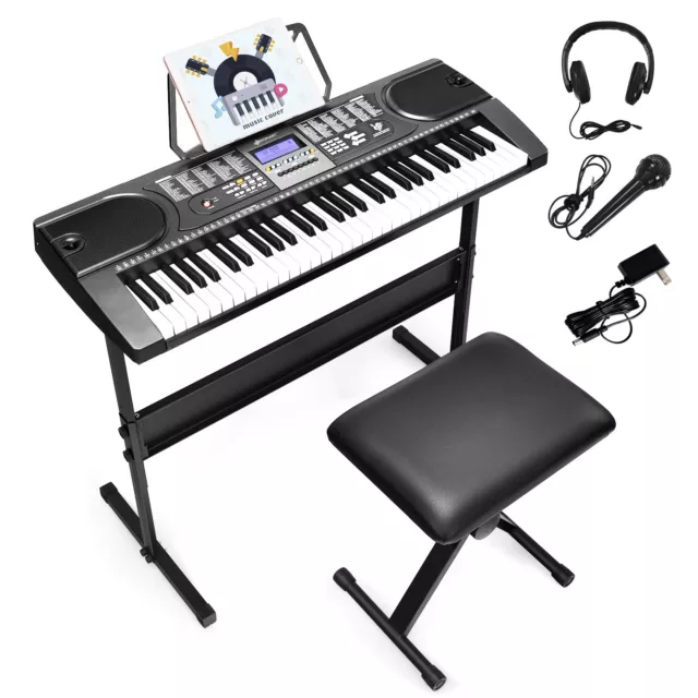 61Key Digital Piano Keyboard Electronic Keyboards LED Screen w/Stool & Headphone