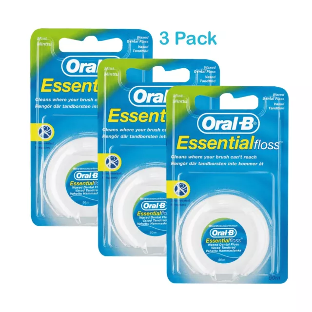 Oral B Essential Dental Floss Original Mint Waxed  3 ,6 and 12 Pack