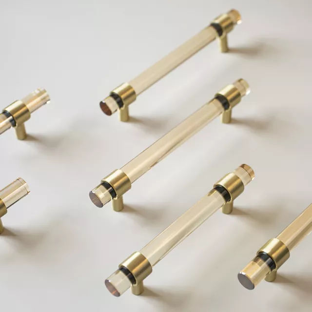 Brass Acrylic Wardrobe Door Knob Cupboard Drawer Pull Long Wine Cabinet Handle