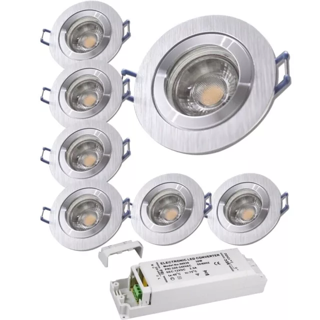 ✅ 12V | Bad Einbaustrahler IP44 | 5W | MCOB LED | Silber gebürstet | LED Trafo ✅