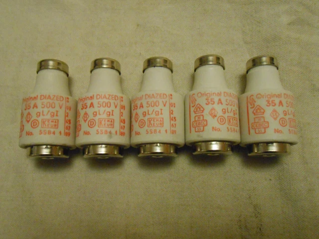 lot de 5 fusibles bouteille KEMA KEUR diazed 35 ampères 500 V