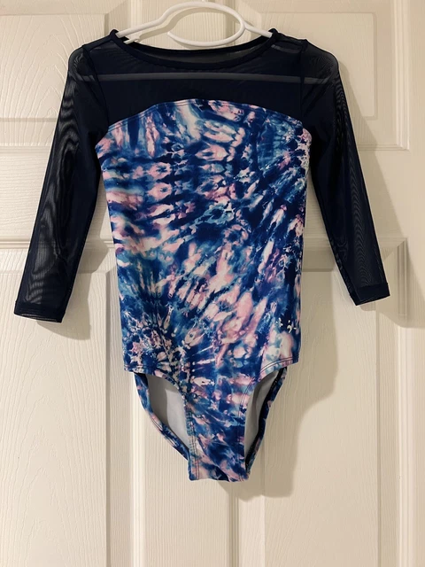 Justice Tiè-Dye Girls gymnastics Leotard  Size Medium with Mesh Sleeves