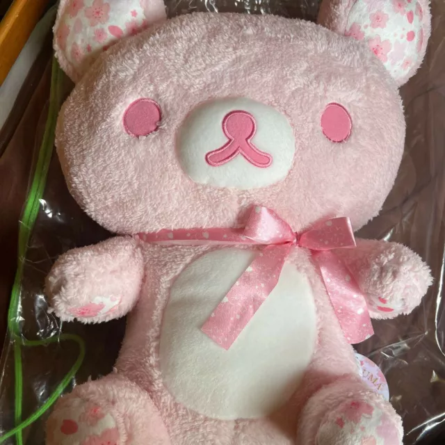 San-X Rilakkuma Sakura Pattern Ver. Plush Doll Cherry Blossoms Big Pink 42cm New