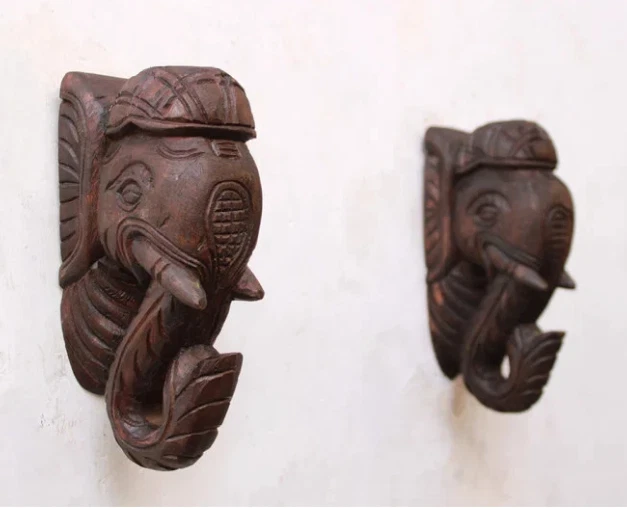 Wall Decor Elephant Wall Bracket Pair Small Corbel Vintage Wooden Elephant 2 pcs