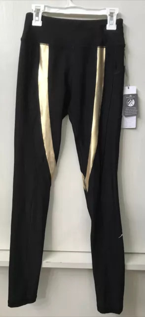 X by Gottex womens active workout yoga leggings black gold size XS NWT