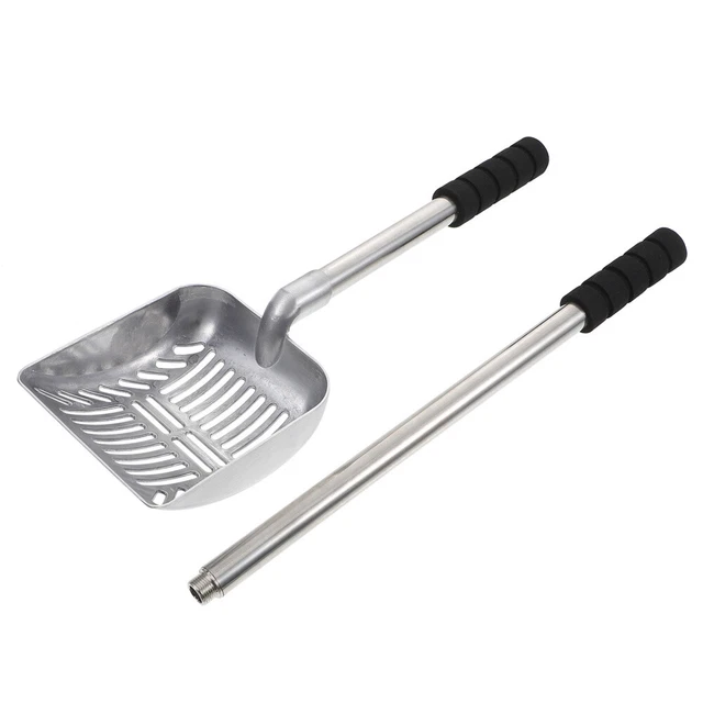 Long handled metal litter scoop top